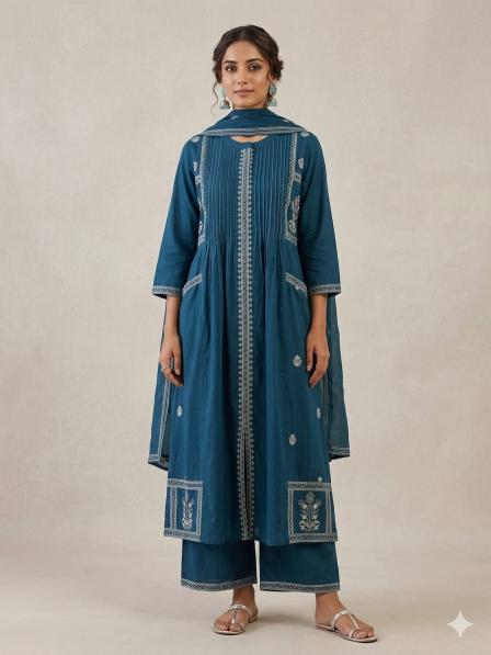 Jaipuri 3pcs teal blue wholesale indian kurtis clothing